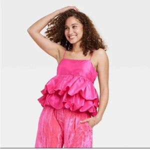 A New Day Vibrant Pink Tiered Taffeta Tank Top Size large